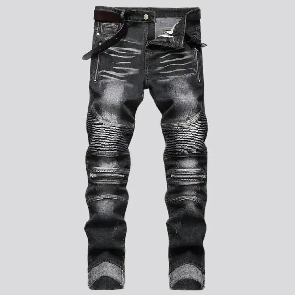 Mid-waist skinny men's riding jeans