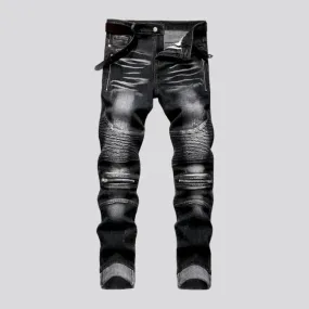 Mid-waist skinny men's riding jeans