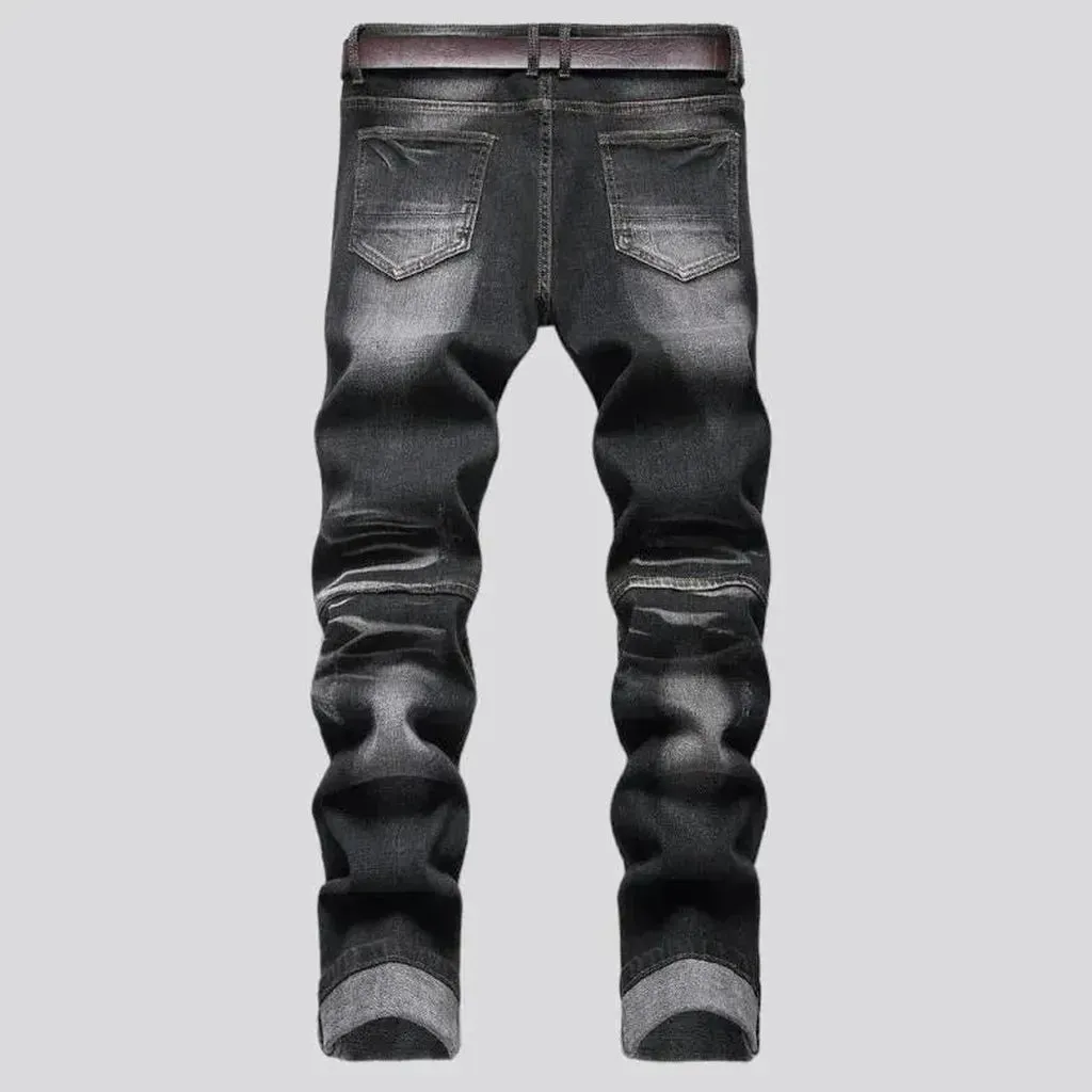 Mid-waist skinny men's riding jeans