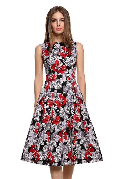 Midi Sleeveless Print A-Line Party Homecoming Dress