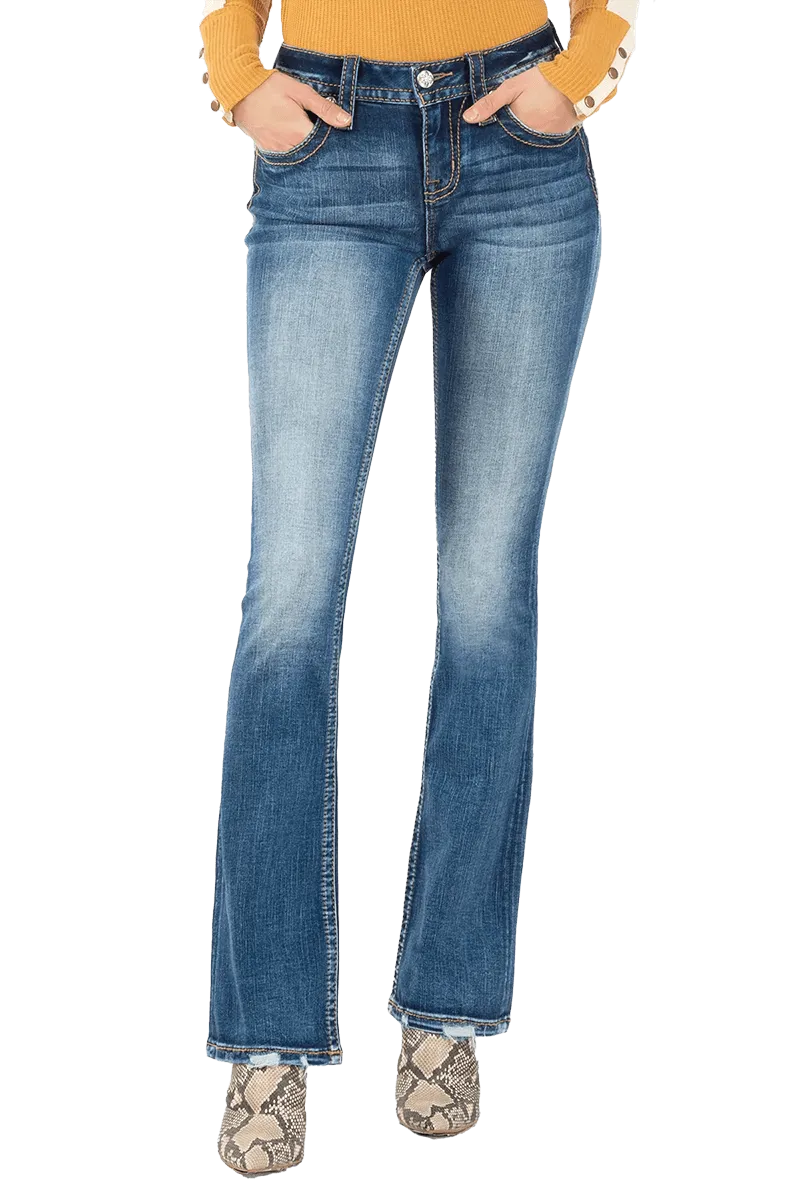 Miss Me Heaven Wing Mid Rise Boot Cut Jeans