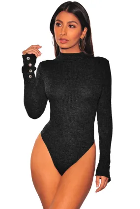 Mock Neck Ribbed Knit Long Sleeves Bodysuit