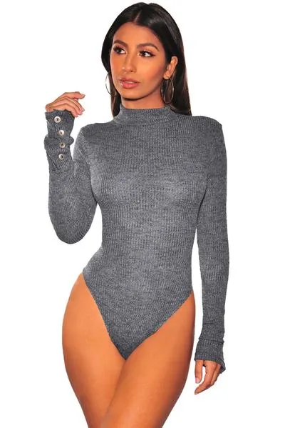 Mock Neck Ribbed Knit Long Sleeves Bodysuit