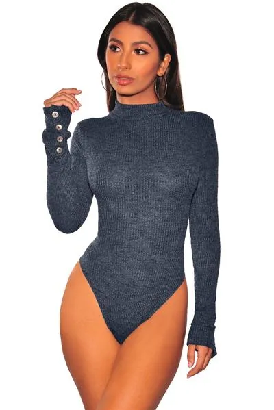 Mock Neck Ribbed Knit Long Sleeves Bodysuit