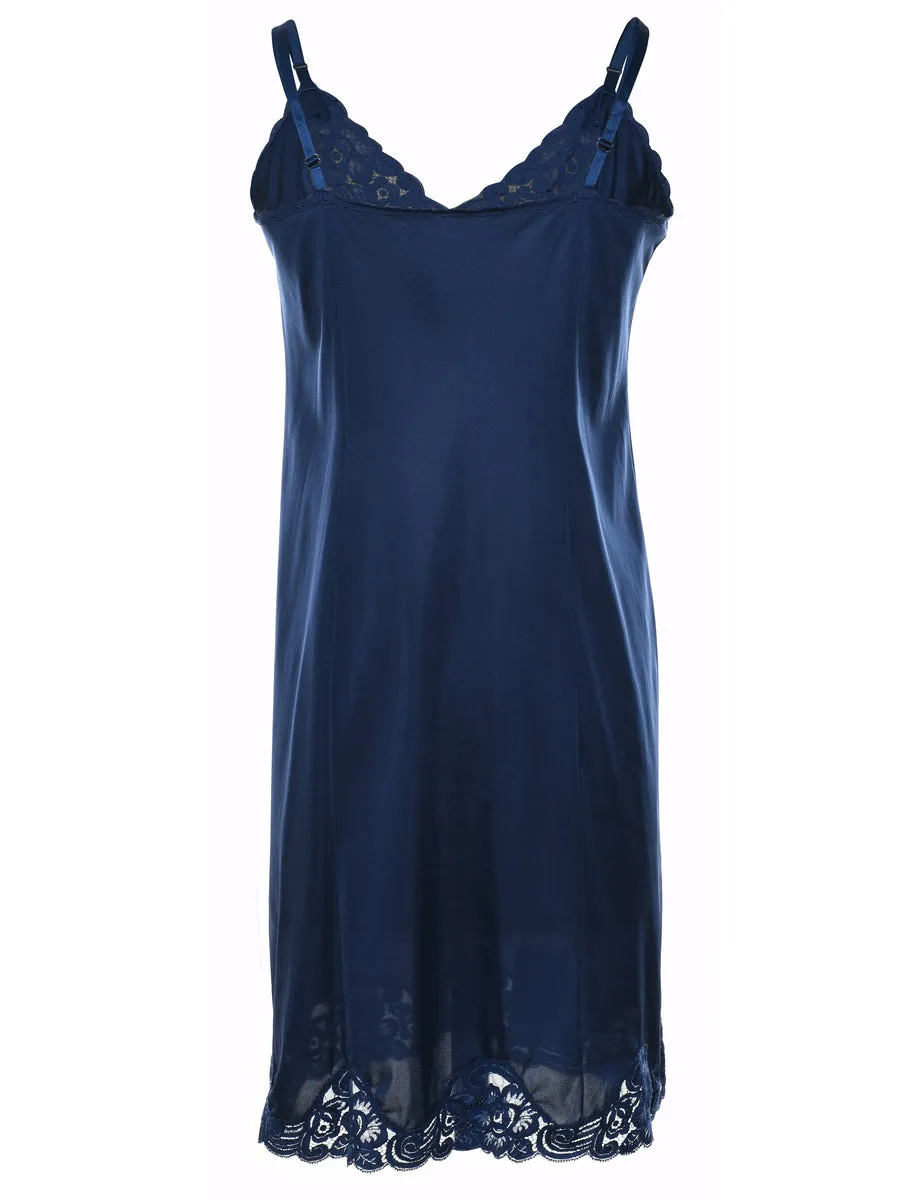 Navy Lace Trim Slip Dress - S