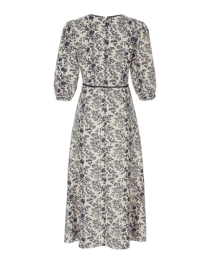 Navy/Natural Meadow Print Midi Dress