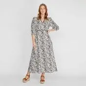 Navy/Natural Meadow Print Midi Dress