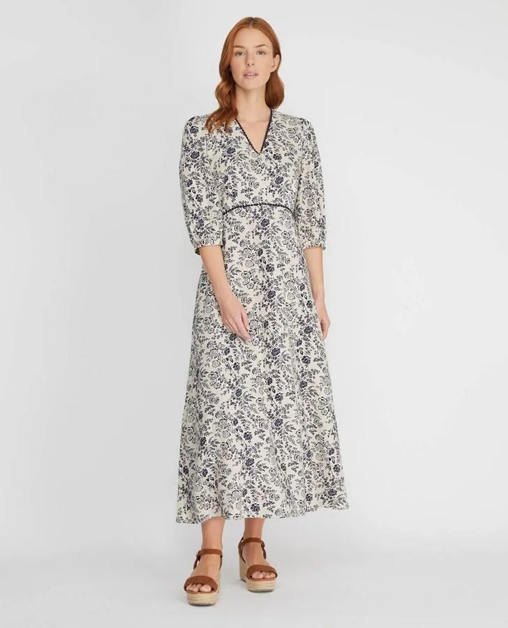 Navy/Natural Meadow Print Midi Dress