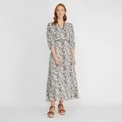 Navy/Natural Meadow Print Midi Dress