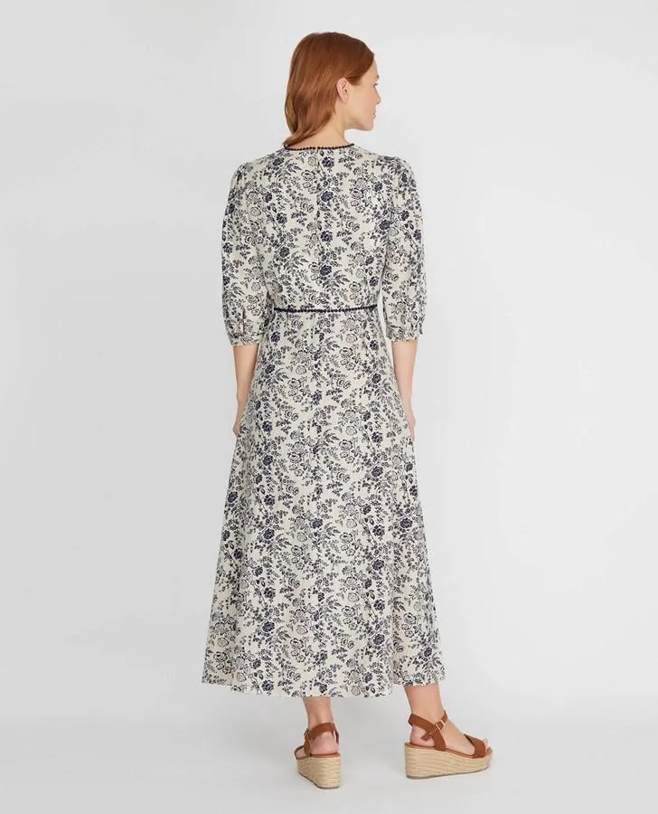 Navy/Natural Meadow Print Midi Dress