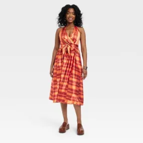 New - Black History Month Women's House of Aama Halter Neck A-Line Dress - Red Striped XL