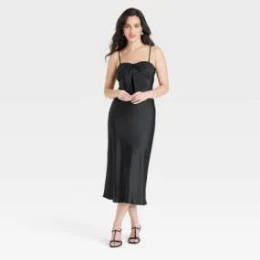 New - Women's Bow Midi Shift Dress - A New Day Black L