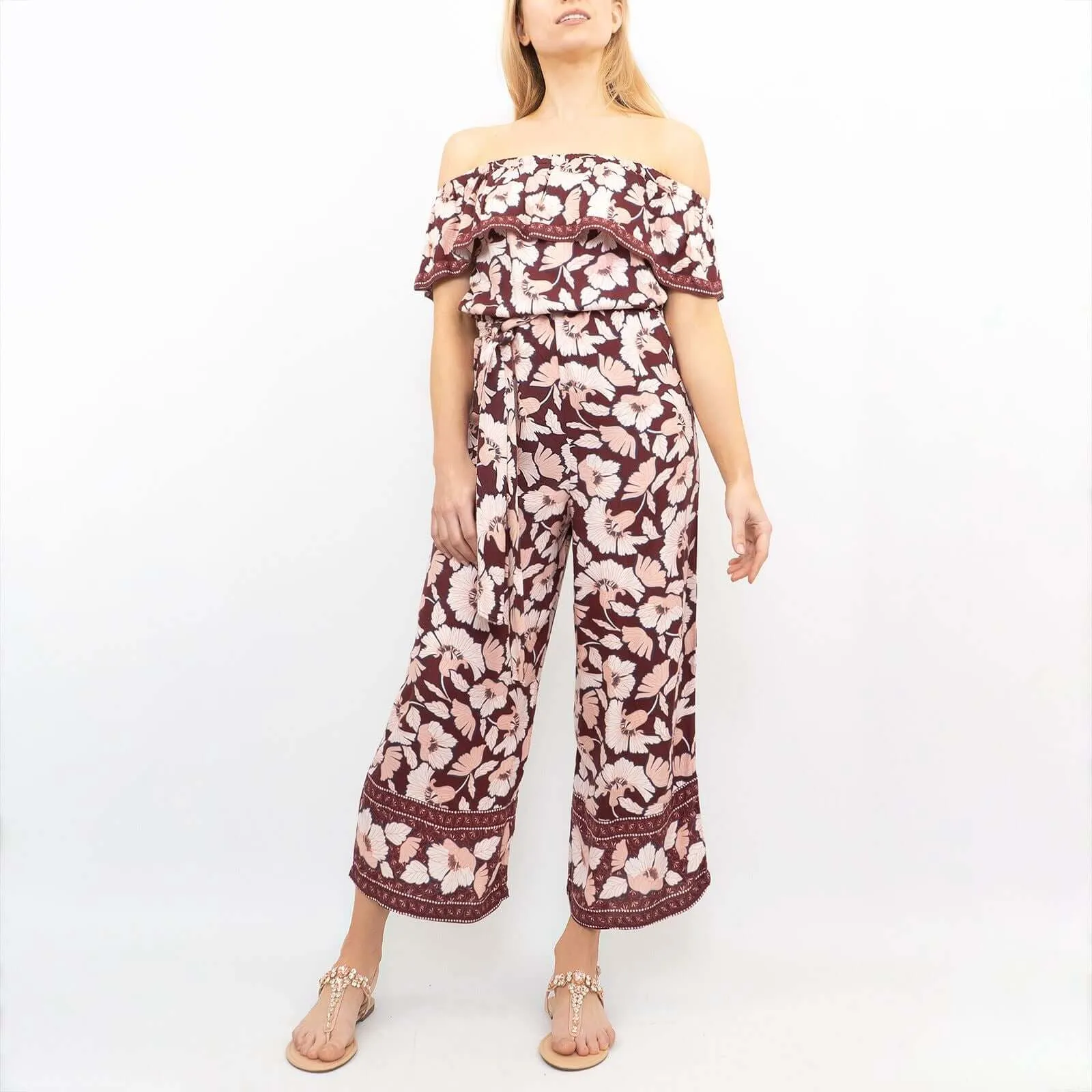 Next Wide Leg Off Shoulder Floral Lightweight Casual Jumpsuit