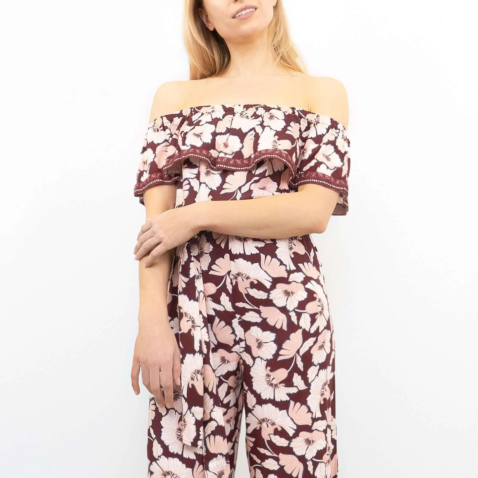 Next Wide Leg Off Shoulder Floral Lightweight Casual Jumpsuit