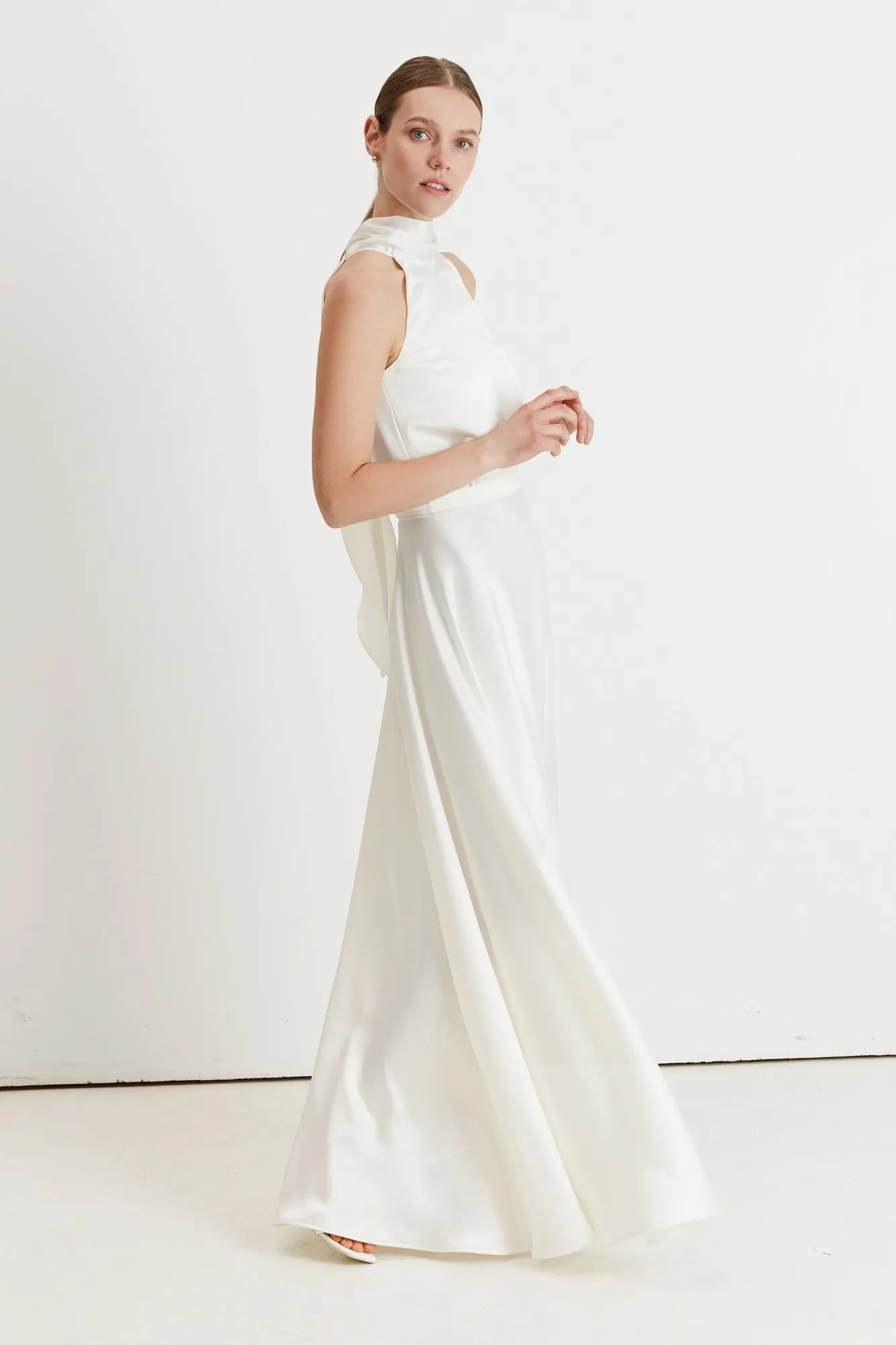 NOMA white halter neck maxi wedding dress