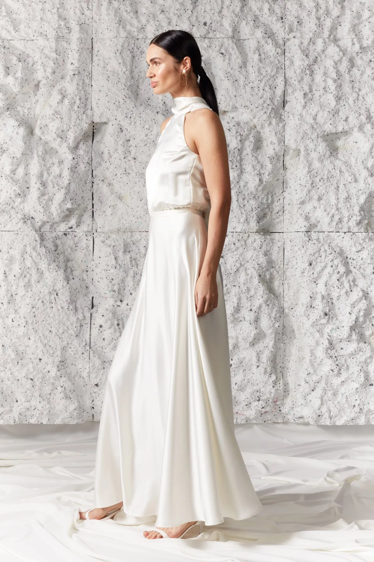 NOMA white halter neck maxi wedding dress