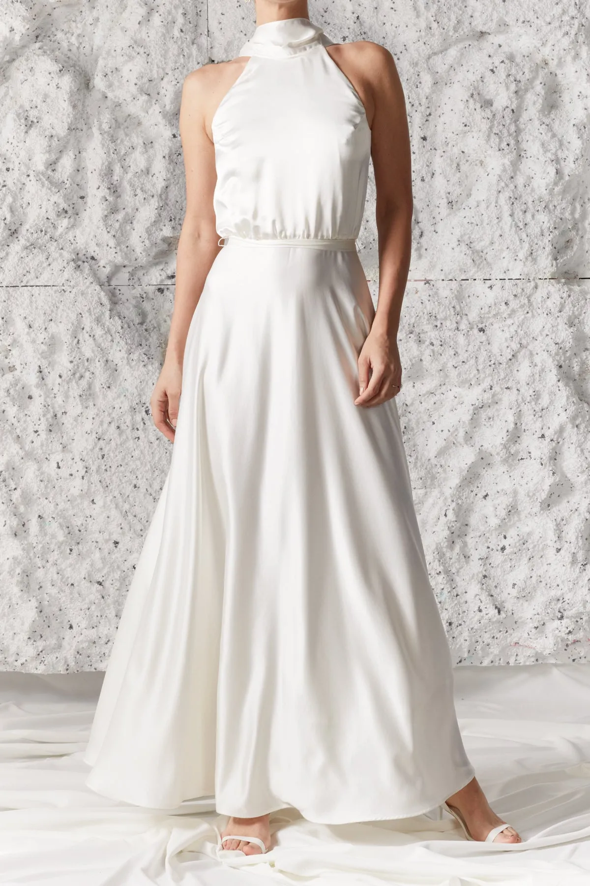 NOMA white halter neck maxi wedding dress