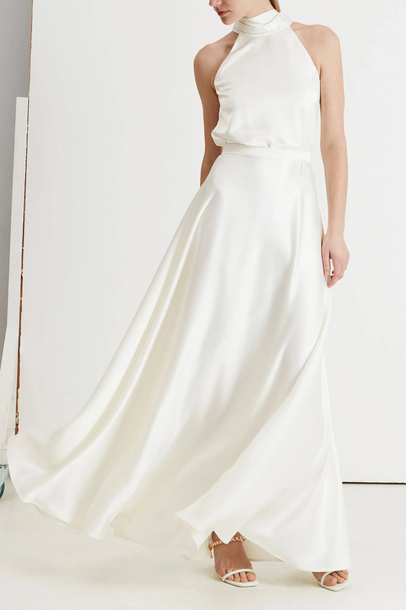 NOMA white halter neck maxi wedding dress