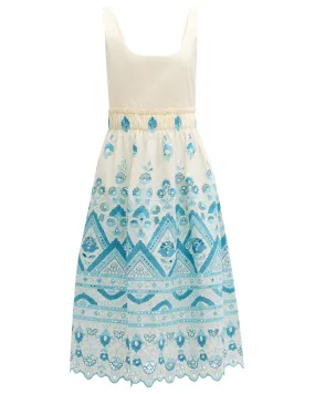 Off White and Blue Sangallo Lace Tank Dress