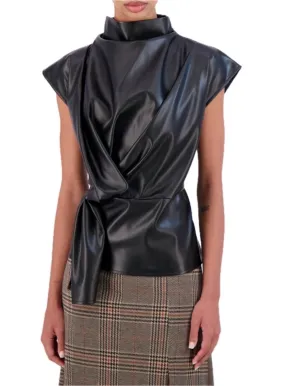 Ookie & Lala Super soft sleeveless vegan leather blouse with faux side tie