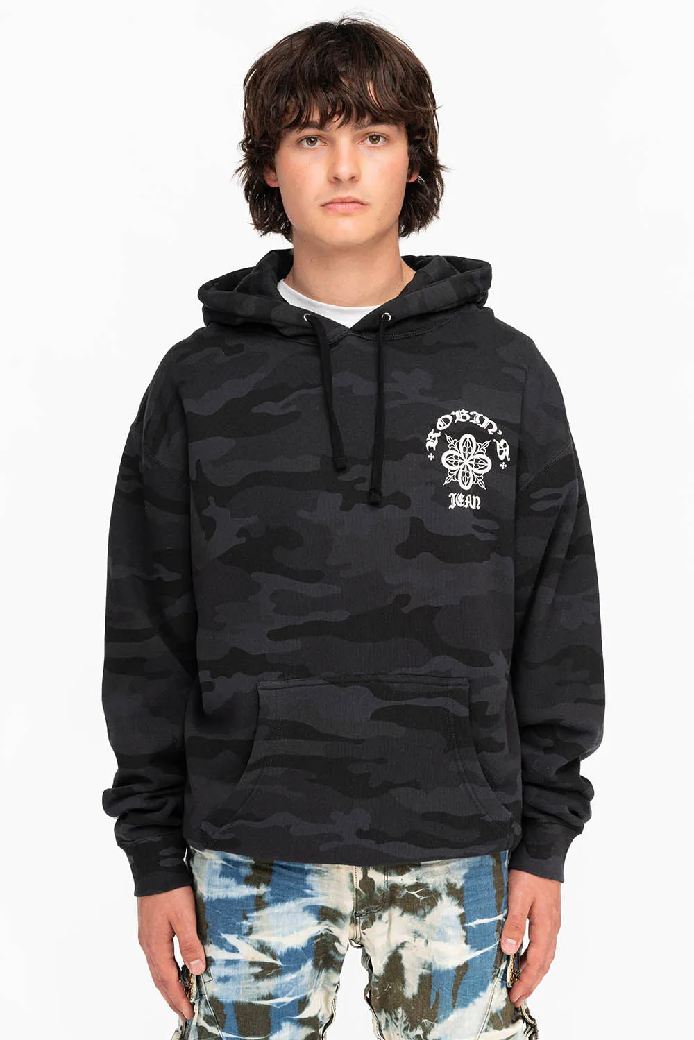 ORNATE HOODIE IN BLACK CAMO