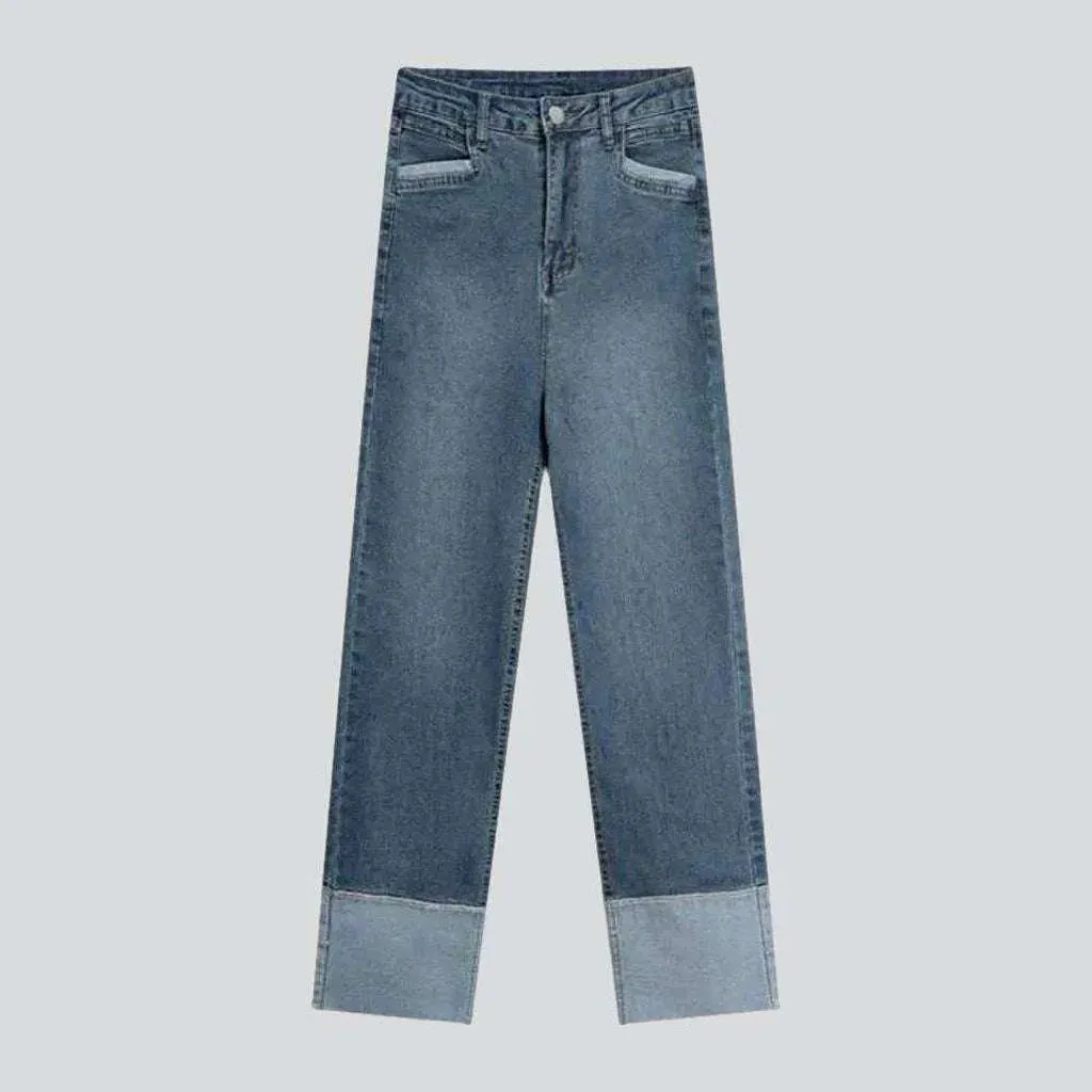 Patched hem straight women's jeans