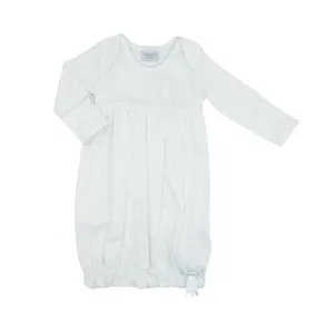 Pima Knit White Lap Shoulder Gown with Picot Trim