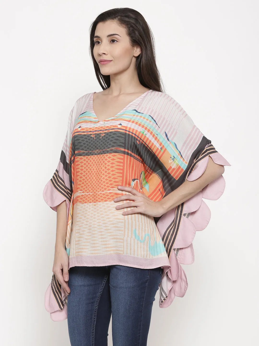 Pink Scalloped Edge Kaftan Top - (Clearance - Final Sale)