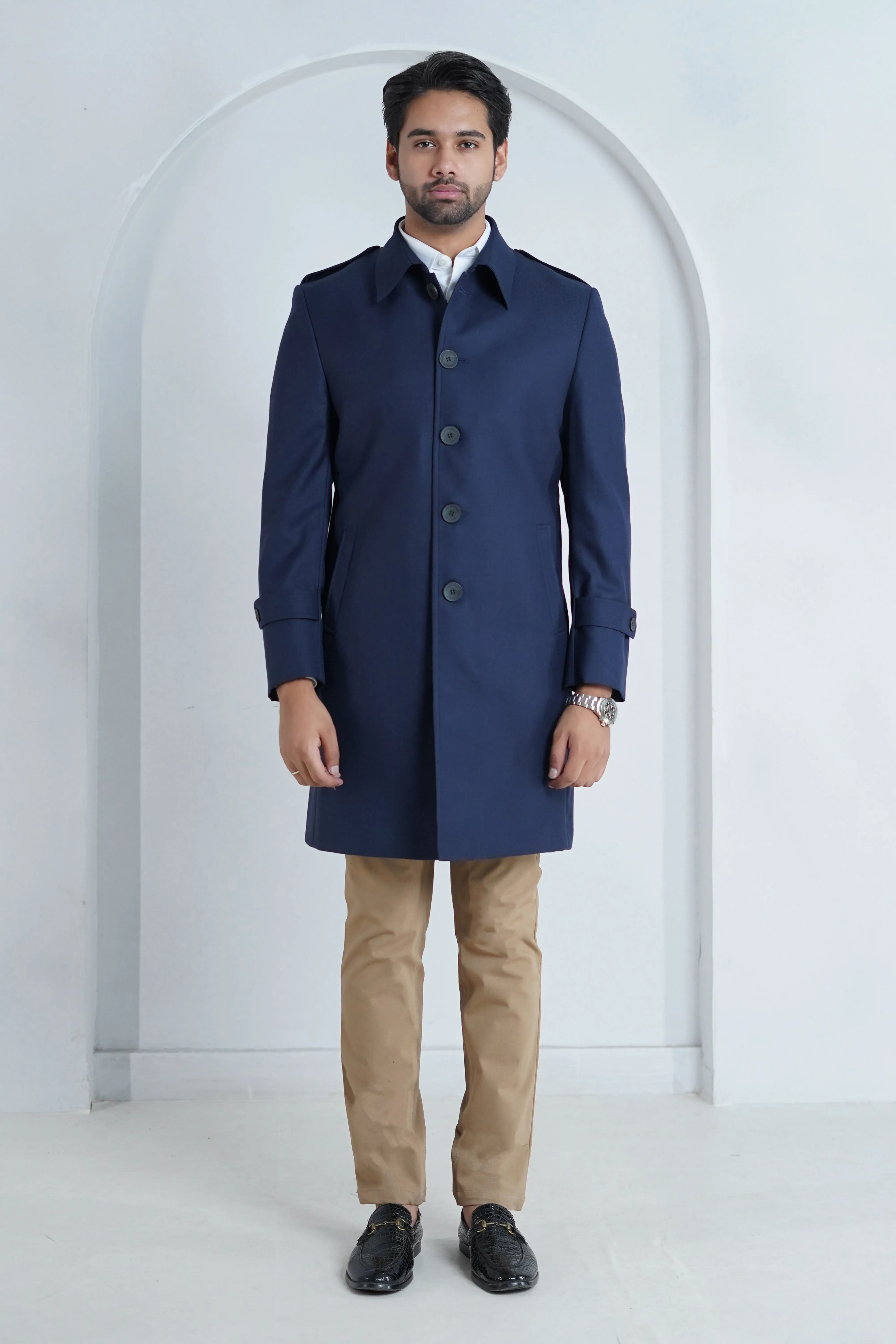 Plain Blue, Merino Wool, Superior Serge, Long Coat