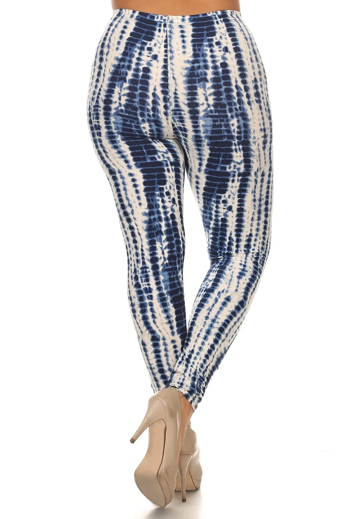 Plus Size Black And White Tie Dye Full Length Leggings