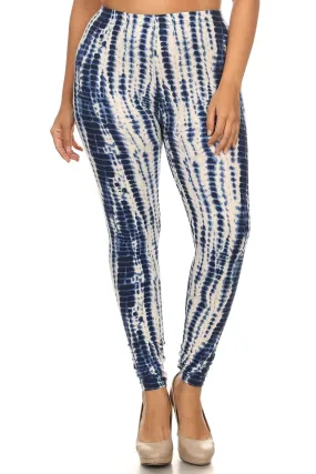 Plus Size Black And White Tie Dye Full Length Leggings