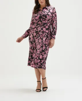 Plus Size Floral Print Gathered Popover Midi Dress