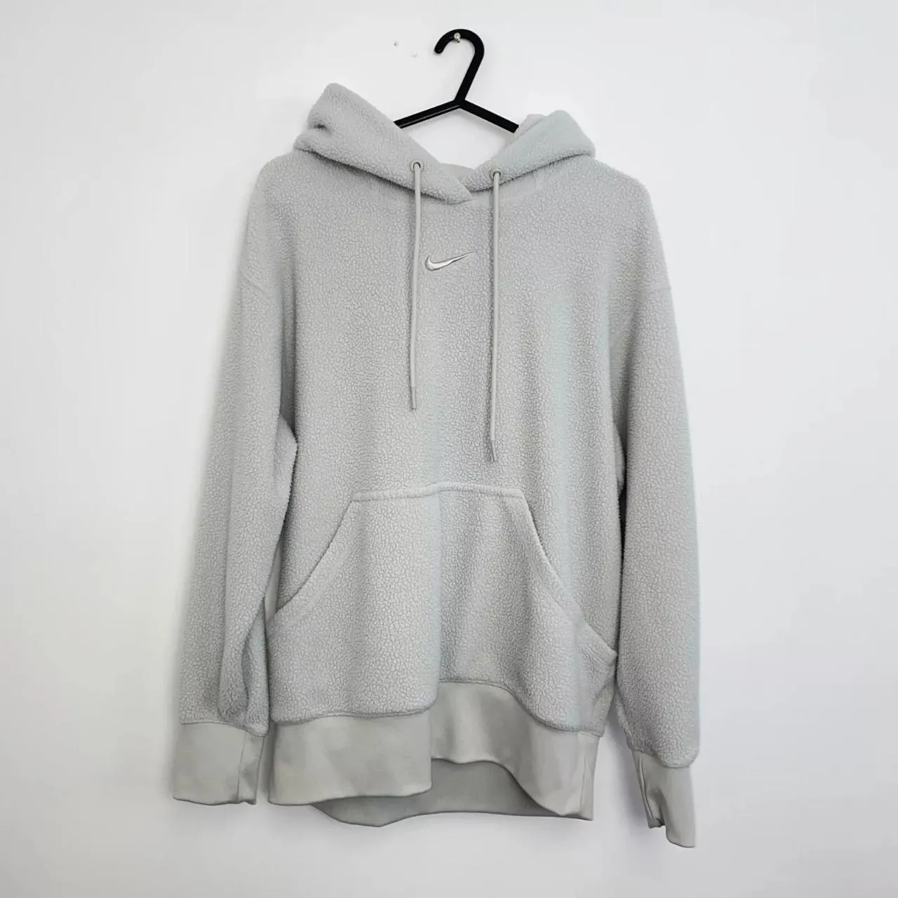 Preowned Nike Womens Plush Fleece Pullover Hoodie Size XS Oversized Light Bone Grey Center Swoosh