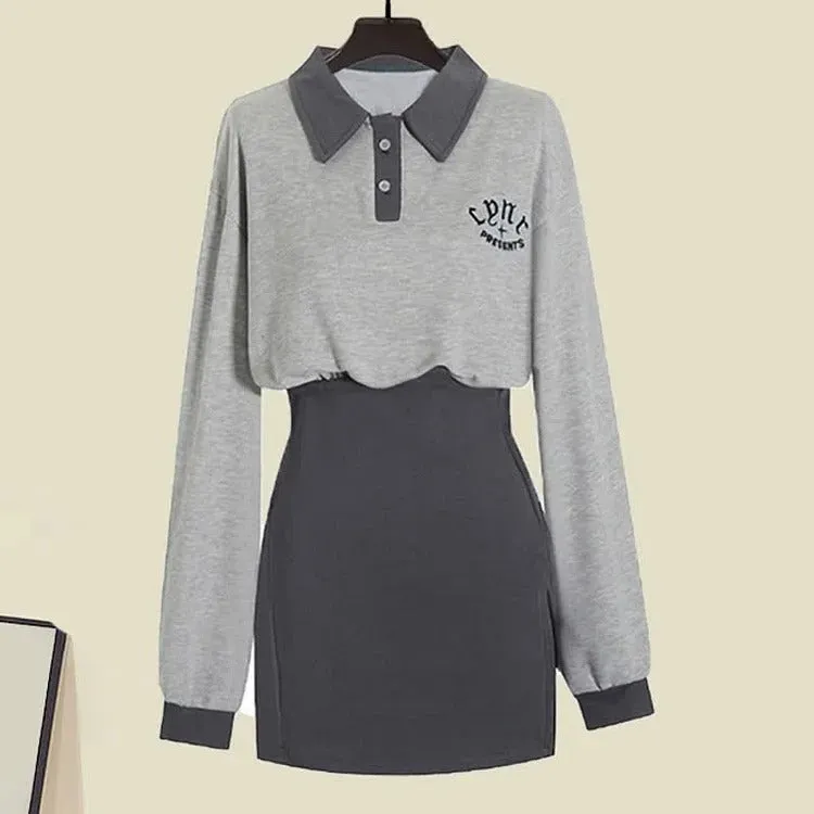 Preppy Chic Letter-Emblazoned Sweatshirt Dress and Blazer Set