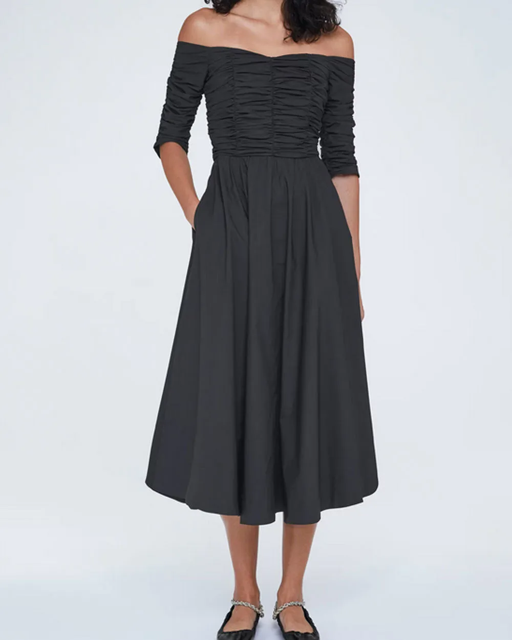 Pure Black Poplin Power Dress