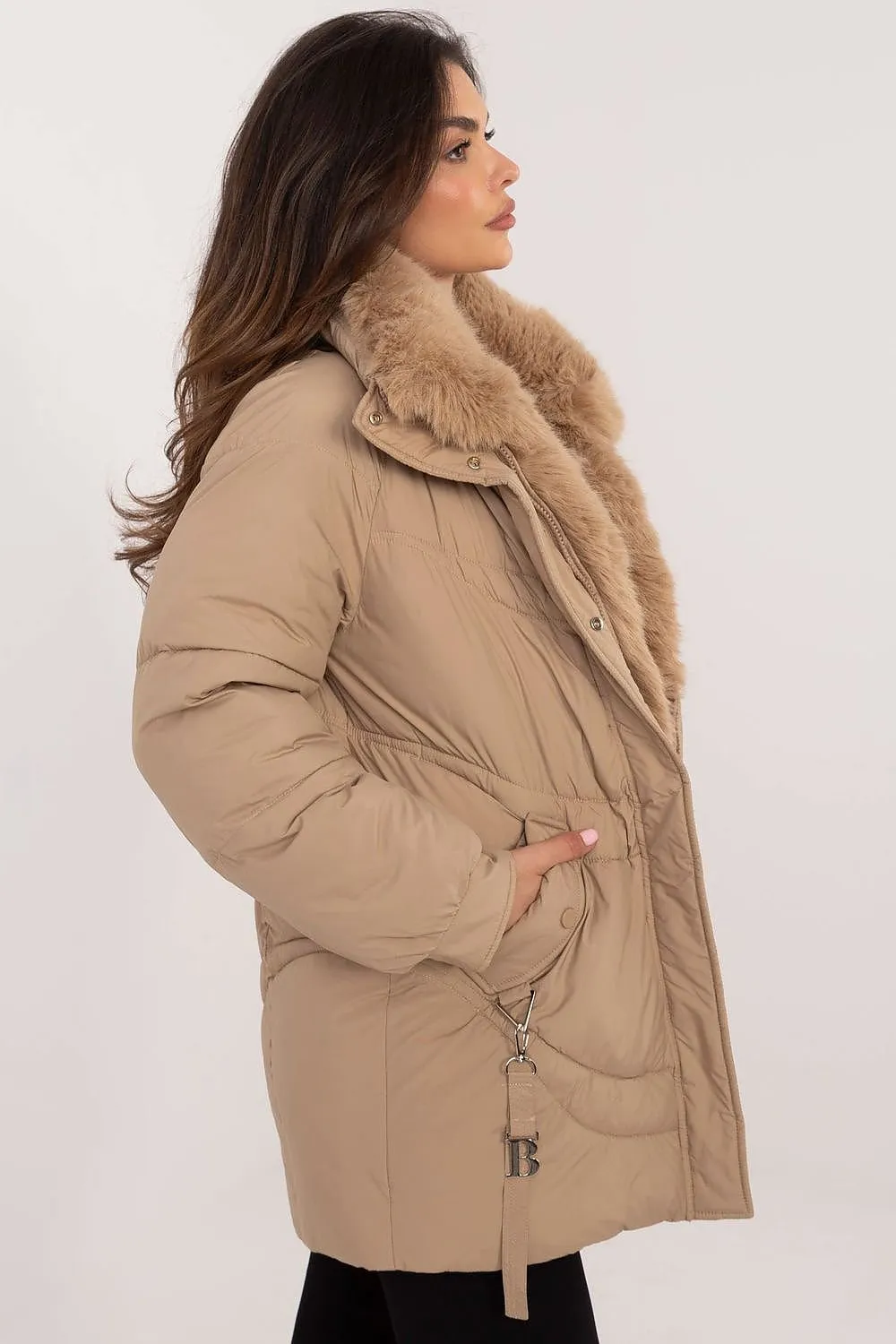 Quilted Parka Jacket Camel Brown