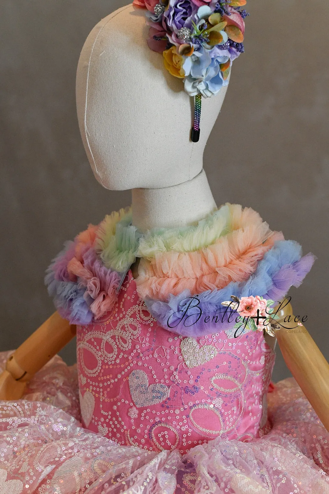 "Birthday Party" - pink Petal Short Length Dress (5 Year - 6 Year)