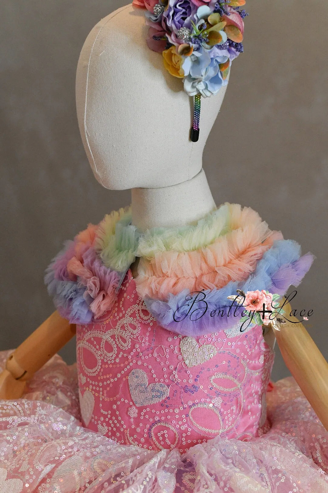 "Birthday Party" - pink Petal Short Length Dress (5 Year - 6 Year)