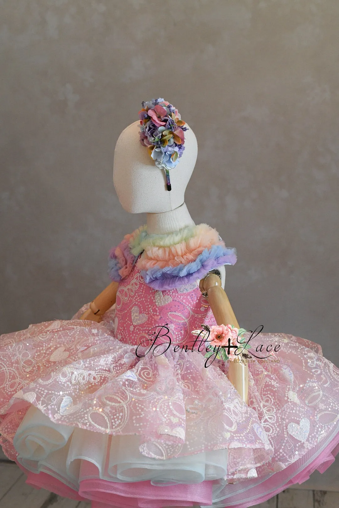 "Birthday Party" - pink Petal Short Length Dress (5 Year - 6 Year)