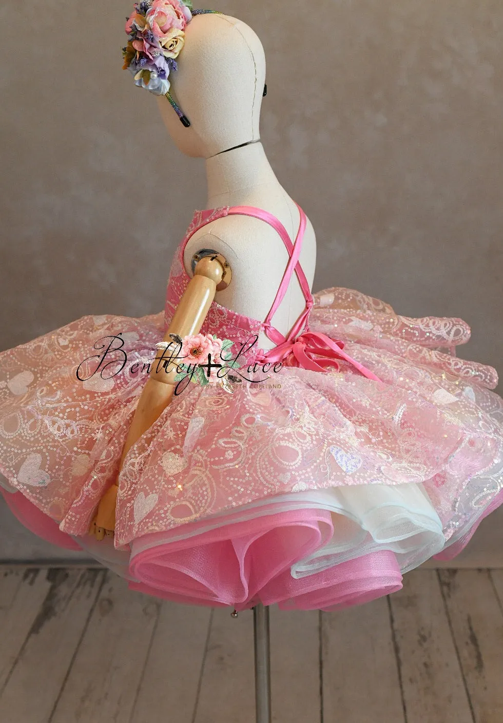 "Birthday Party" - pink Petal Short Length Dress (5 Year - 6 Year)