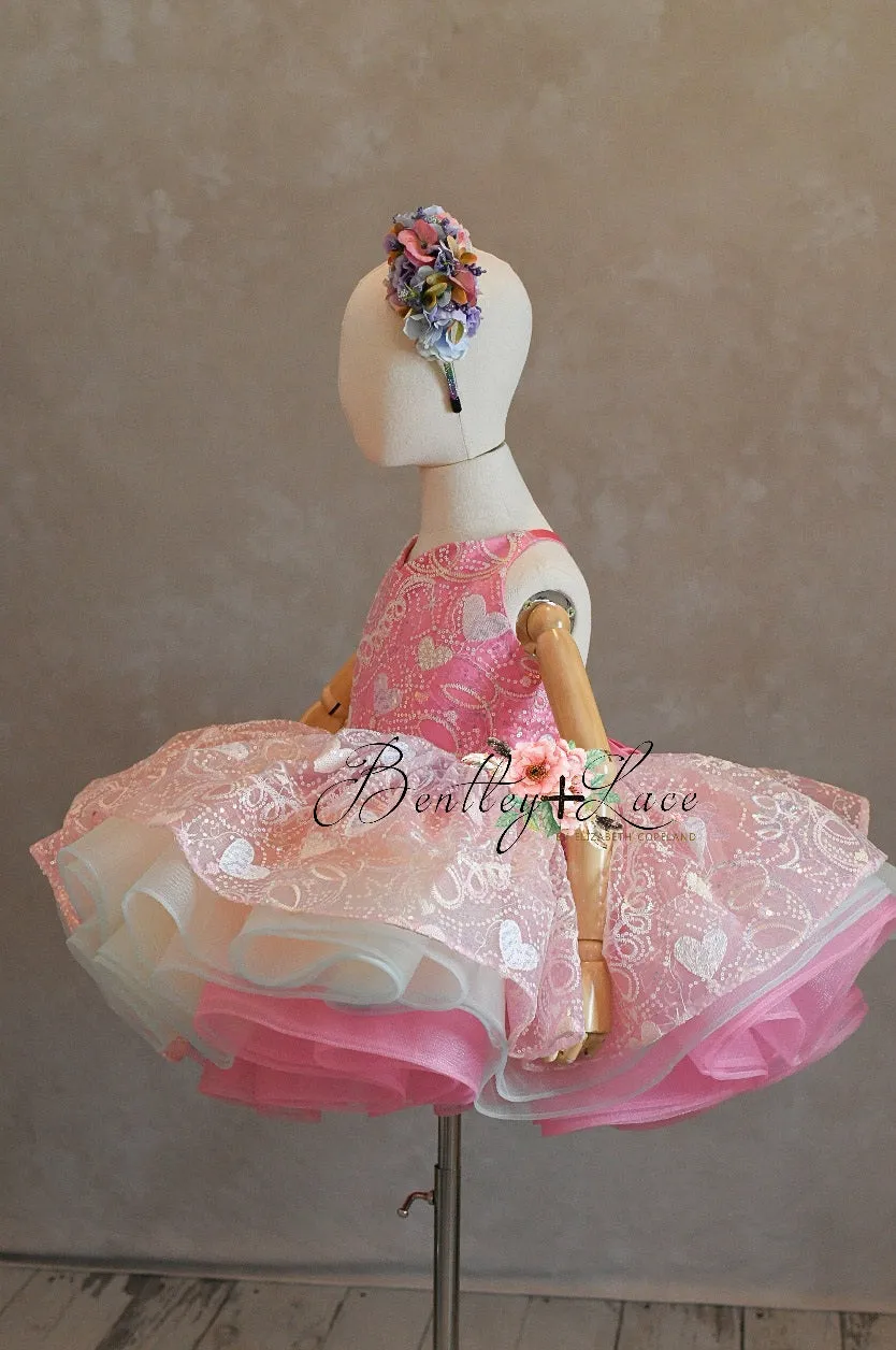 "Birthday Party" - pink Petal Short Length Dress (5 Year - 6 Year)