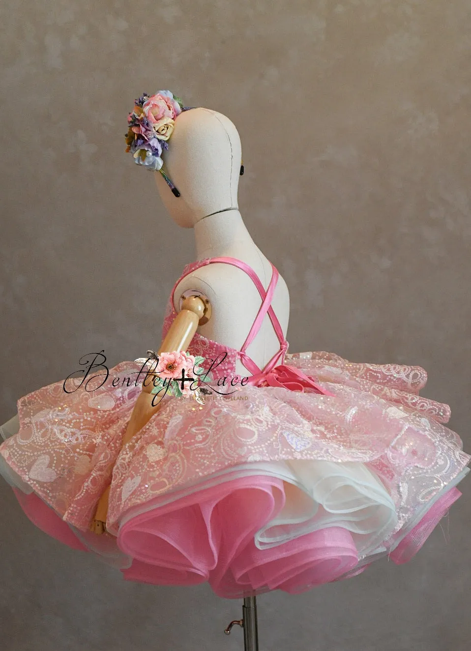 "Birthday Party" - pink Petal Short Length Dress (5 Year - 6 Year)