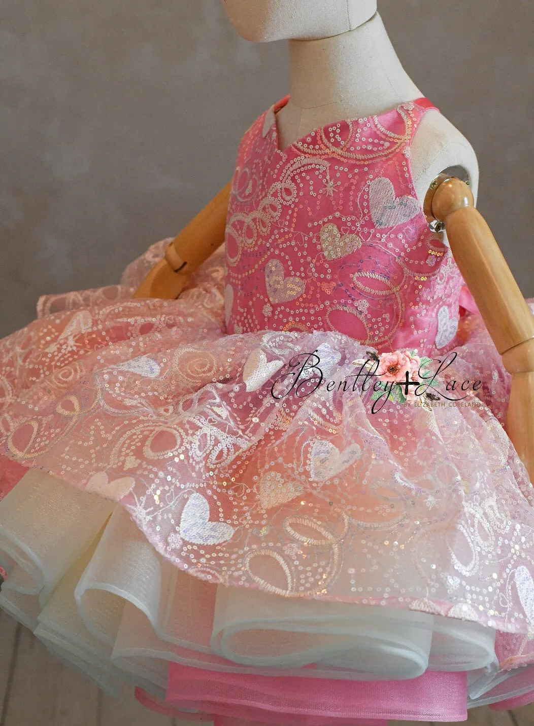 "Birthday Party" - pink Petal Short Length Dress (5 Year - 6 Year)