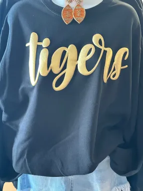 "Tigers" Gold Metallic Puff Sweatshirt