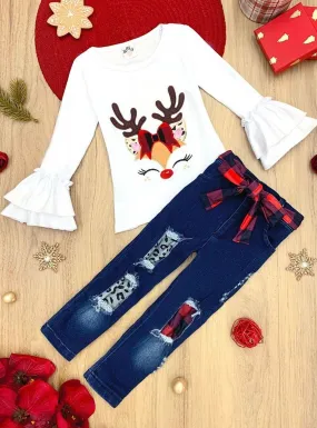 Radiant Reindeer Patched Jeans Set