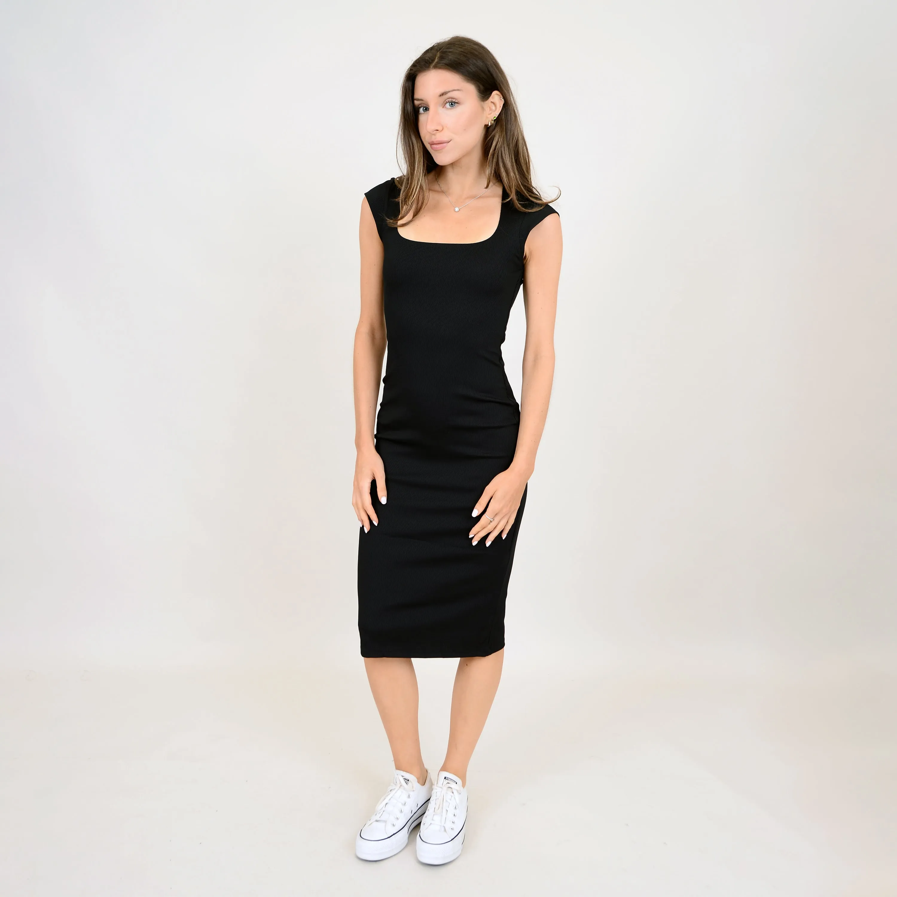 RDI Tiara Rib Rounded Square Cap Sleeve Dress