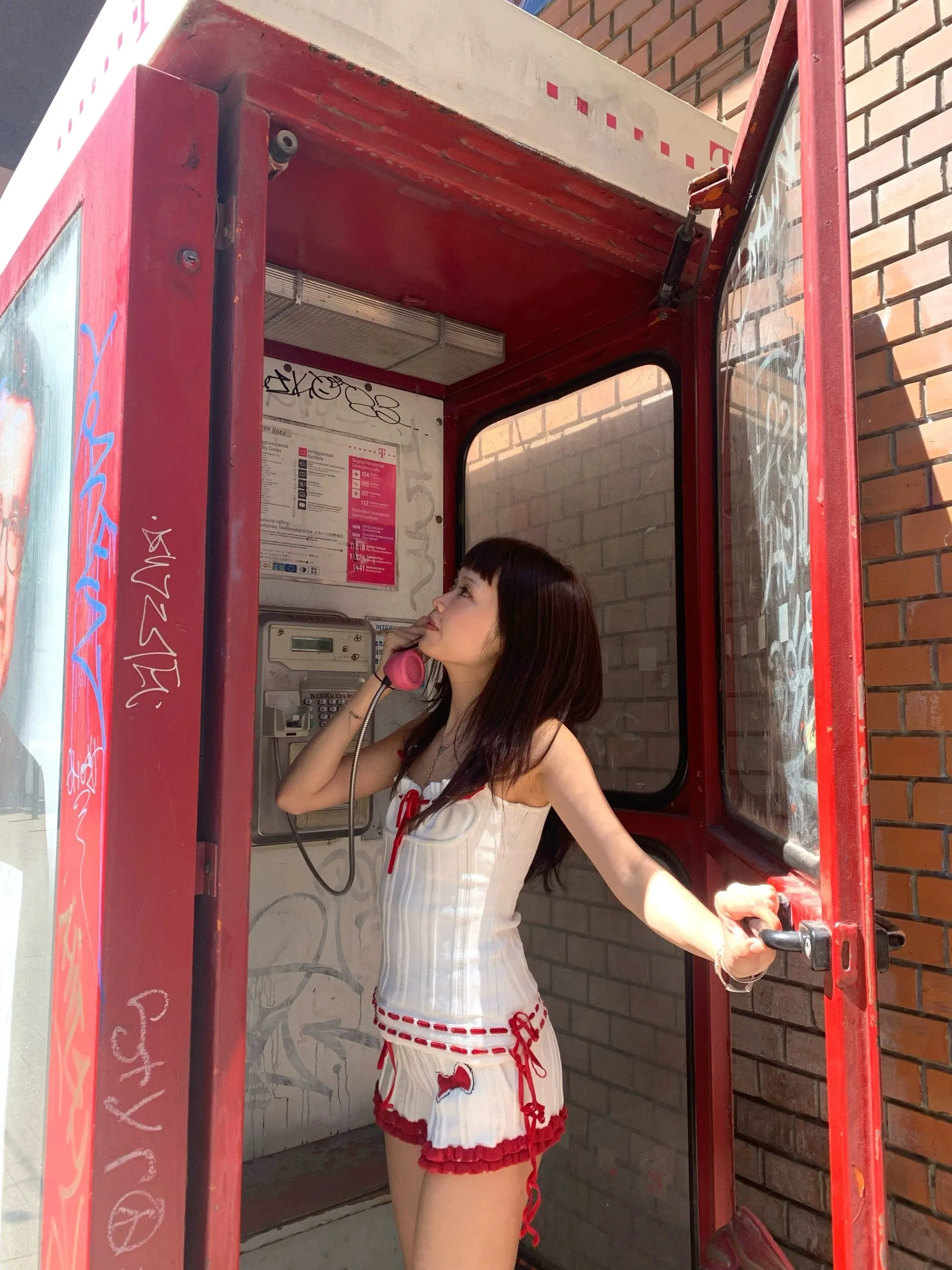 Red and white top   shorts knit set