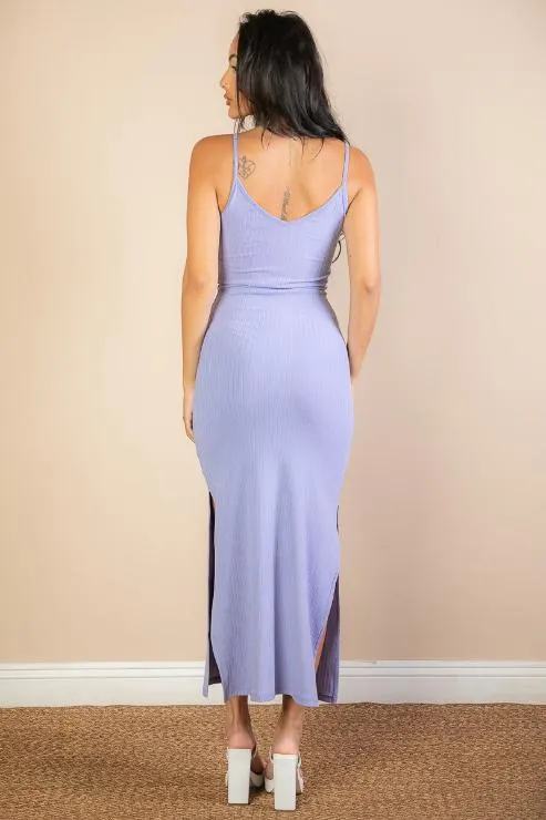 Ribbed Side Slit Long Cami Dress