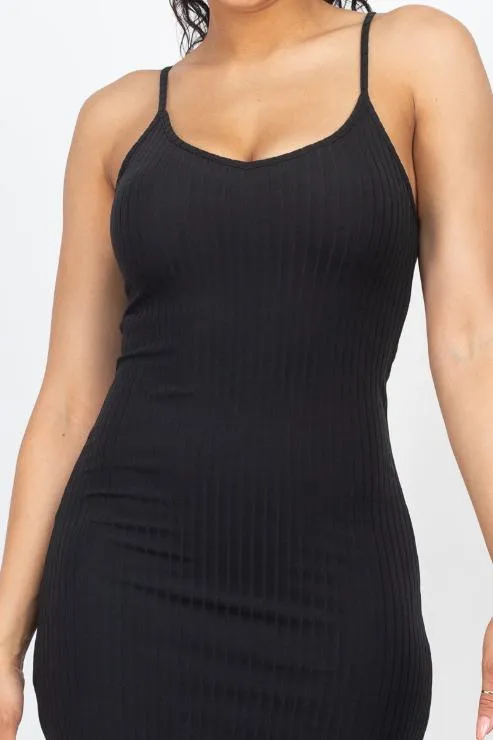 Ribbed Side Slit Long Cami Dress