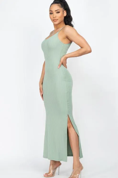 Ribbed Side Slit Long Cami Dress